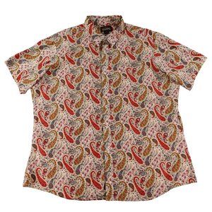 Cremieux Premium Denim Short Sleeve Button Up Shirt Mens Size 2XL Orange Paisley